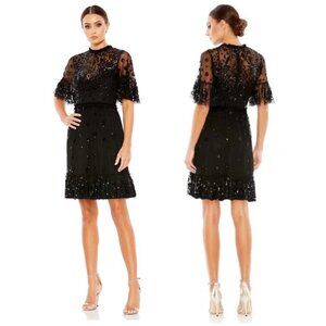 MAC DUGGAL Sequin Ruffle Hem Cocktail Minidress in Black Size US 12
